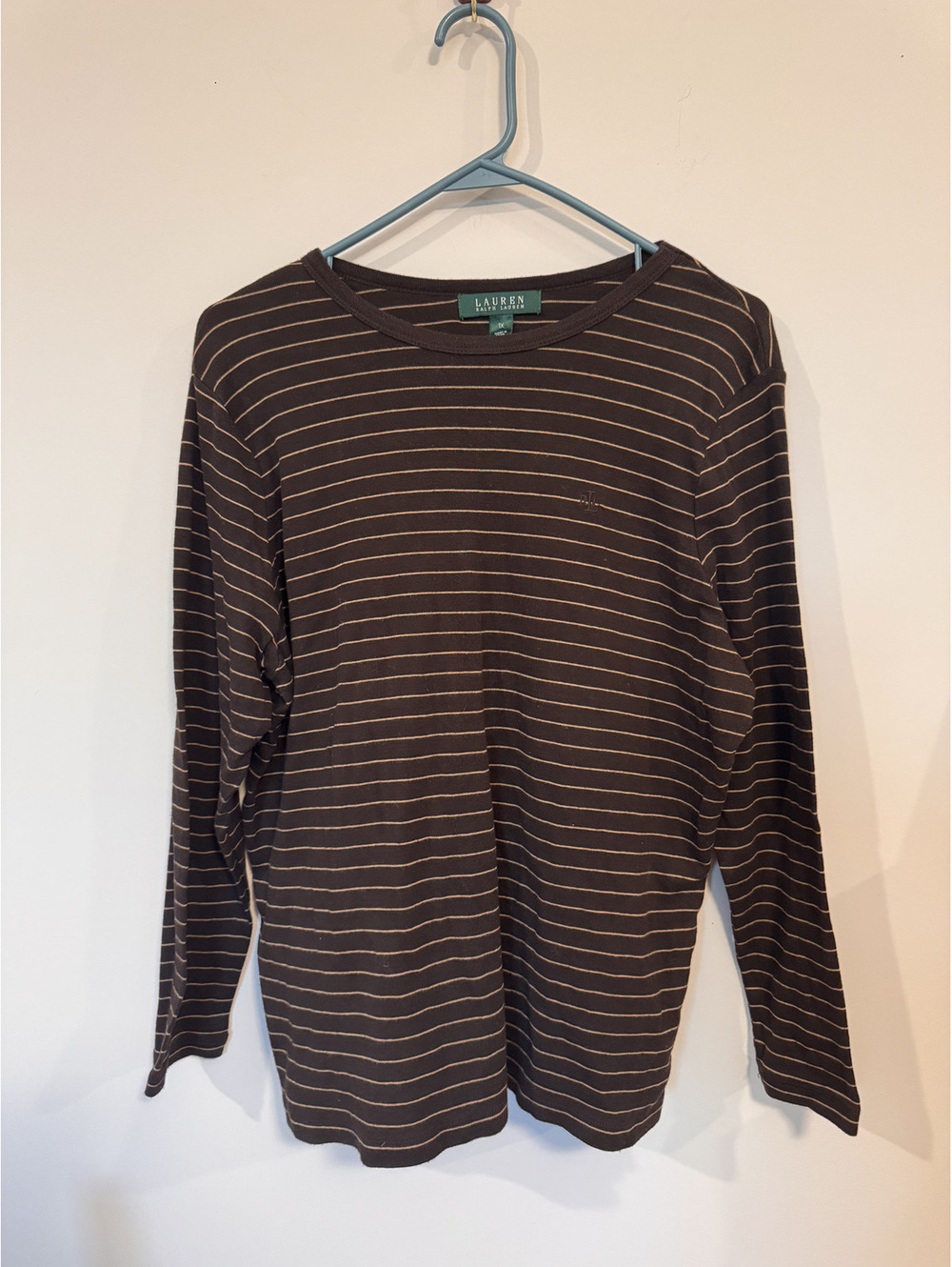 Lauren Ralph Lauren Striped Long Sleeve Shirt Womens 1X Brown Knit Top
